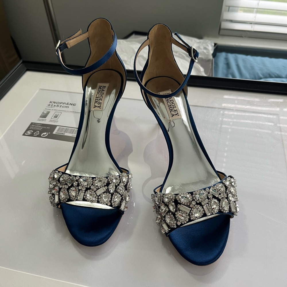 Badgley Mischka Midnight Blue Sandals with Crystal Accents